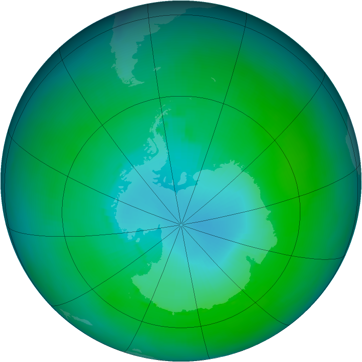 Antarctic ozone map for February 1989